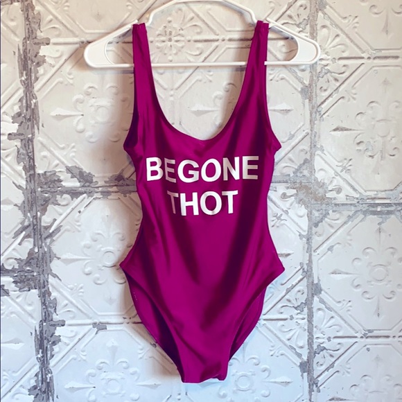 Hot Topic Other - Begone thot magenta funny one piece swimsuit